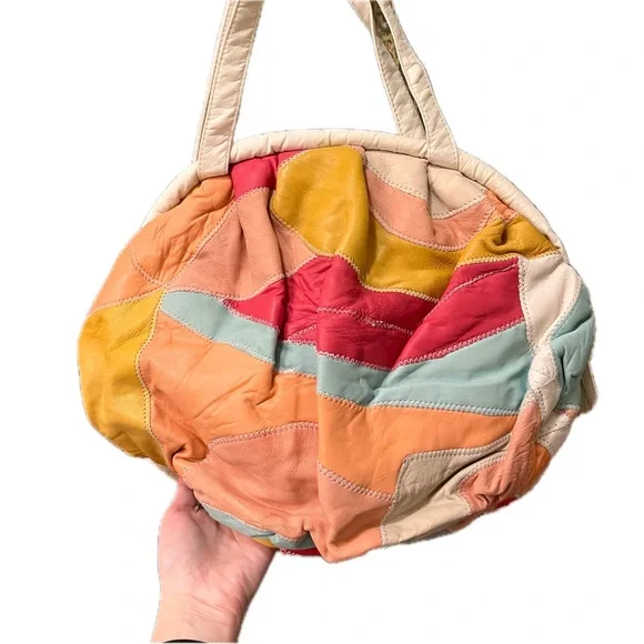 Vintage Leather Patchwork Crossbody Bag rare purse 80s quilt quilted - Picture 4 of 13